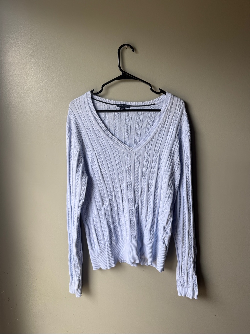 Tommy Hilfiger Light Blue Cable Knit V-Neck Sweater XL